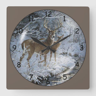 Beautiful Deer Family Square Wall Clock