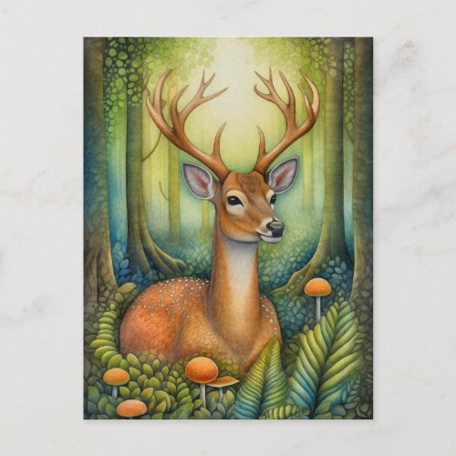 Beautiful Deer In The Forest Art Postcard