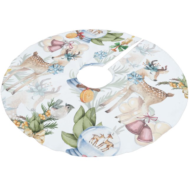 Beautiful Deer Watercolor Christmas Brushed Polyester Tree Skirt (Angled)