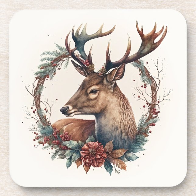 Beautiful Deer Winter Holidays/Christmas Coasters (Front)
