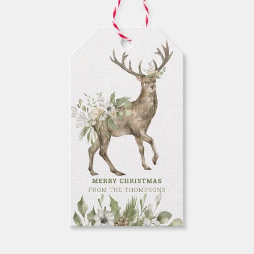 Beautiful Deer with Flowers  Merry Christmas Gift Tags