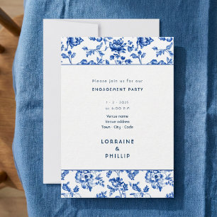 Beautiful delftware floral engagement party invitation