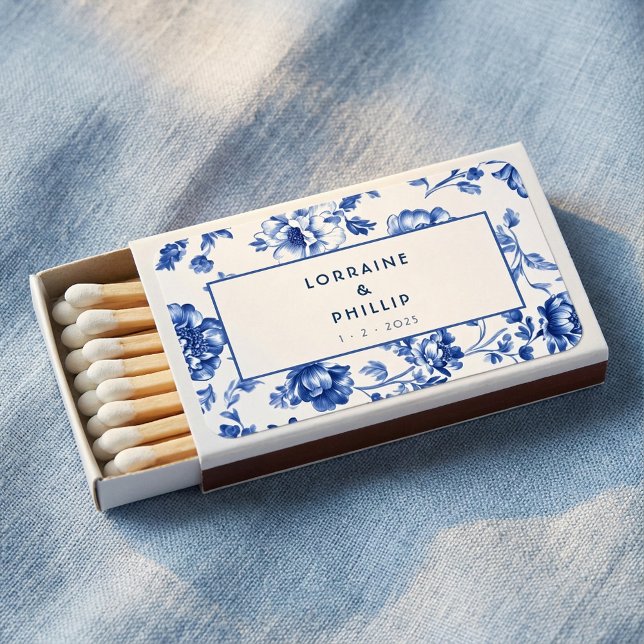 Beautiful delftware floral wedding matchboxes (Beautiful delftware floral wedding matchboxes.)