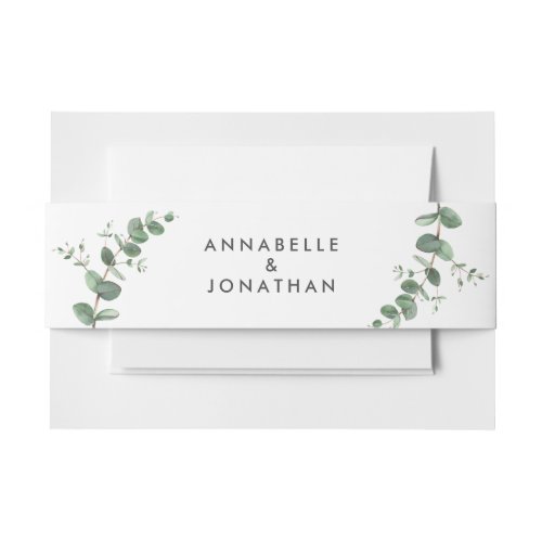 Beautiful delicate eucalyptus foliage wedding  cla invitation belly band