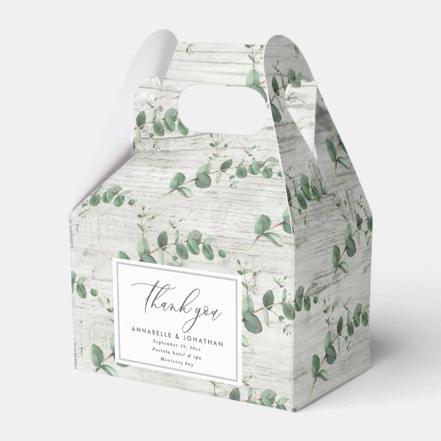 Beautiful delicate eucalyptus foliage wedding  favor boxes (Front Side)