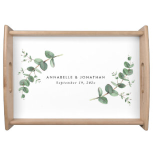 Beautiful delicate eucalyptus foliage wedding gift serving tray