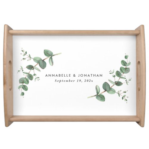 Beautiful delicate eucalyptus foliage wedding gift serving tray