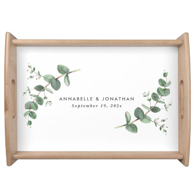Beautiful delicate eucalyptus foliage wedding gift serving tray (Front)