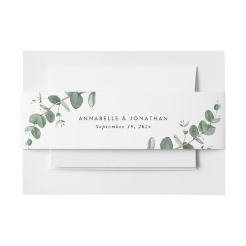 Beautiful delicate eucalyptus foliage wedding invitation belly band