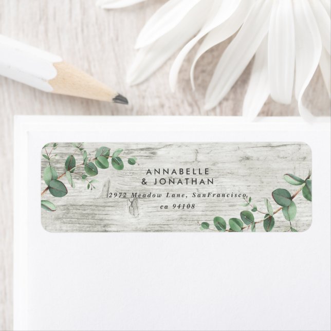 Beautiful delicate eucalyptus foliage wedding  lab label (Insitu)