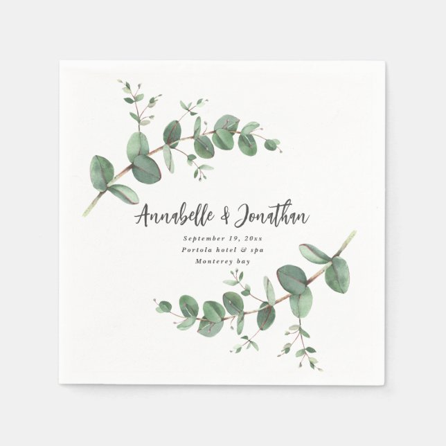 Beautiful delicate eucalyptus foliage wedding  nap napkins (Front)