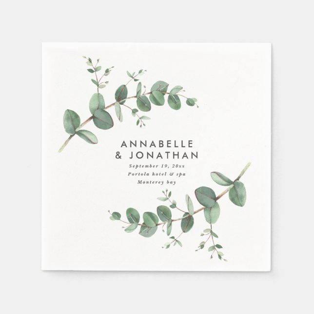 Beautiful delicate eucalyptus foliage wedding  napkins (Front)
