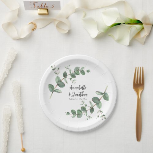 Beautiful delicate eucalyptus foliage wedding  pap paper plates
