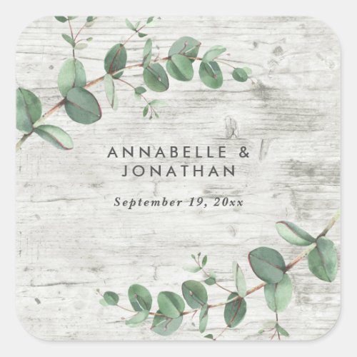 Beautiful delicate eucalyptus foliage wedding squa square sticker