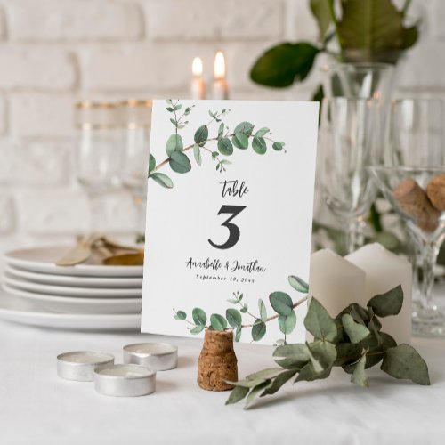 Beautiful delicate eucalyptus foliage wedding   table number