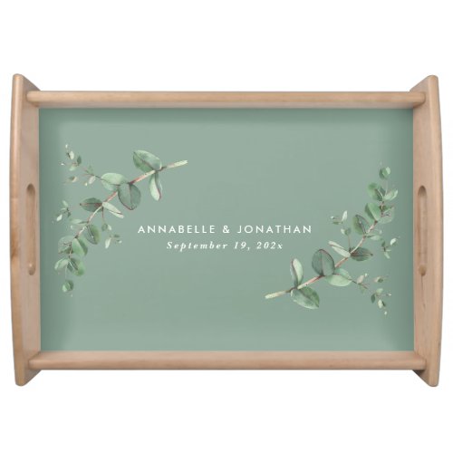 Beautiful delicate eucalyptus sage green wedding serving tray