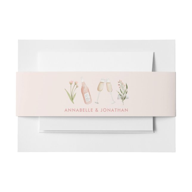 Beautiful delicate floral pink girly wedding invitation belly band (Front Example)