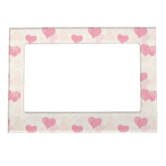 Beautiful Delicate Pastel Color Heart Pattern Magnetic Photo Frame (Front)