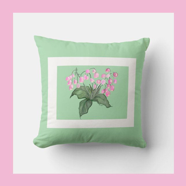 Beautiful Delicate Pink Bell Flower w/ green bkgd Throw Pillow (Creator Uploaded)