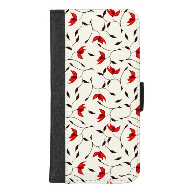Beautiful Delicate Red Flower Pattern iPhone Wallet Case (Front)