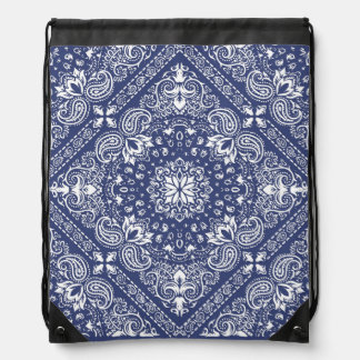 Beautiful Denim BluePaisley Bandanna Print Drawstring Bag