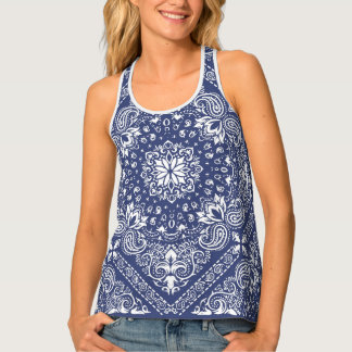 Beautiful Denim BluePaisley Bandanna Print Tank Top