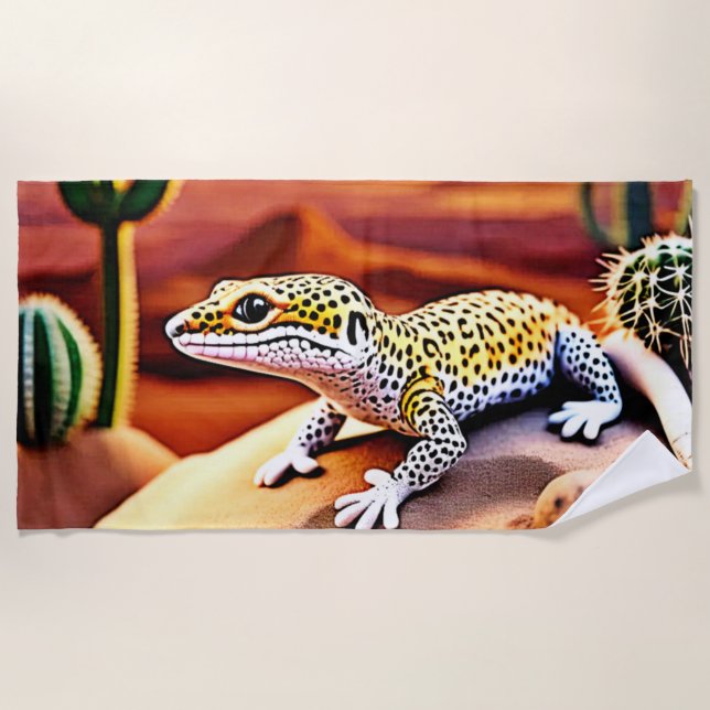 Beautiful Desert leopard Gecko Design Beach Towel (Front)