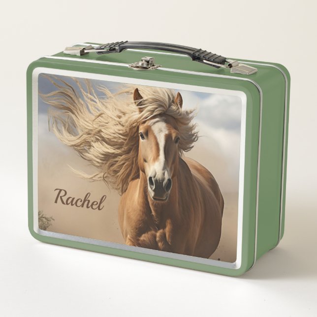 Beautiful Desert Palomino Horse Metal Lunch Box (Front)