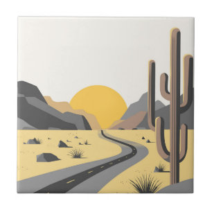 Beautiful desert sunrise with mountain view ceramic tile