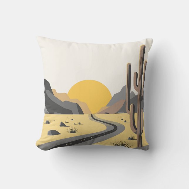 Beautiful desert sunrise with mountain view throw pillow (Front)