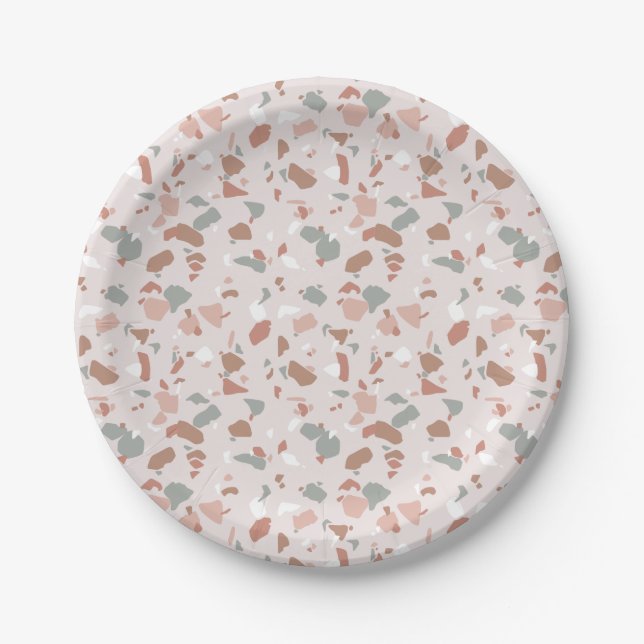 Beautiful desert tones terrazzo pattern paper plates (Front)