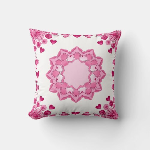 Beautiful Design of Flowers and hearts Throw Pillo Throw Pillow