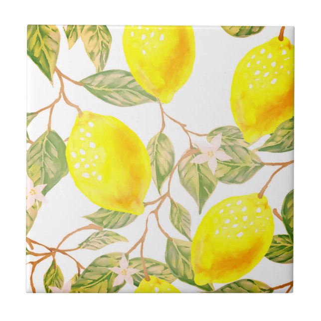 Beautiful design watercolor lemon ceramic tile (Front)