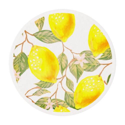 Beautiful design watercolor lemon edible frosting rounds
