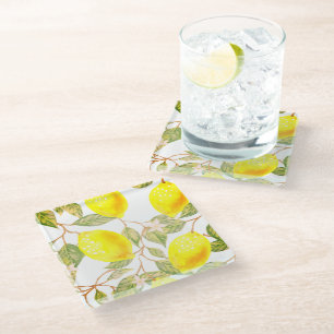 Beautiful design watercolor lemon glass coaster