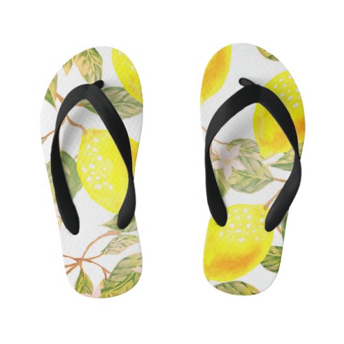 Beautiful design watercolor lemon kids flip flops