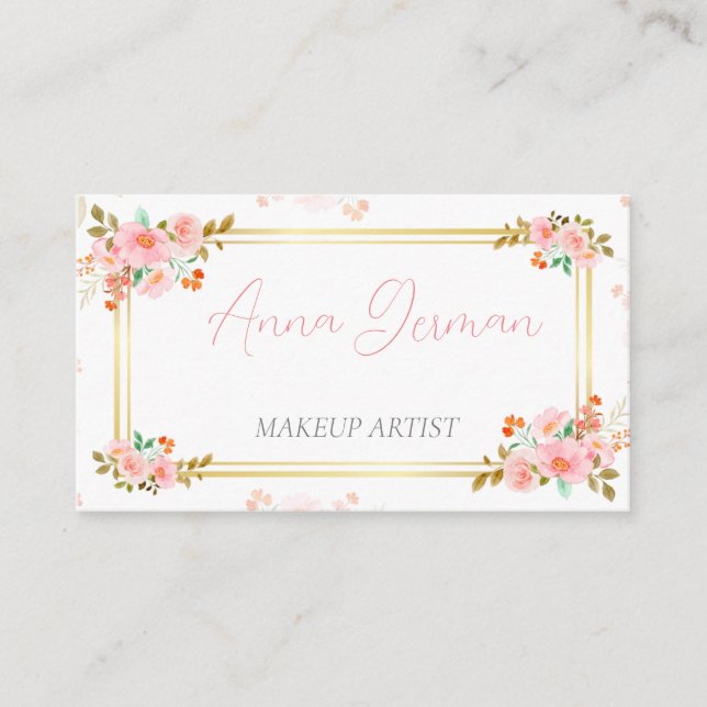 beautiful design with golden frame and flowers  calling card (Front)