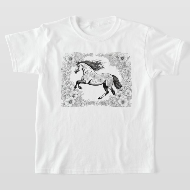 Beautiful Detailed Horse & Flowers Paint a  T-Shirt (Laydown)