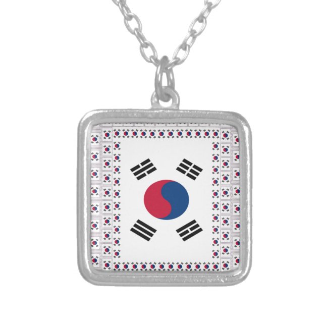 Beautiful Diagonal Korean Flag: An Infinite Art Silver Plated Necklace (Front)