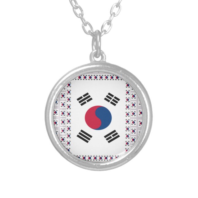 Beautiful Diagonal Korean Flag: An Infinite Art Silver Plated Necklace (Front)