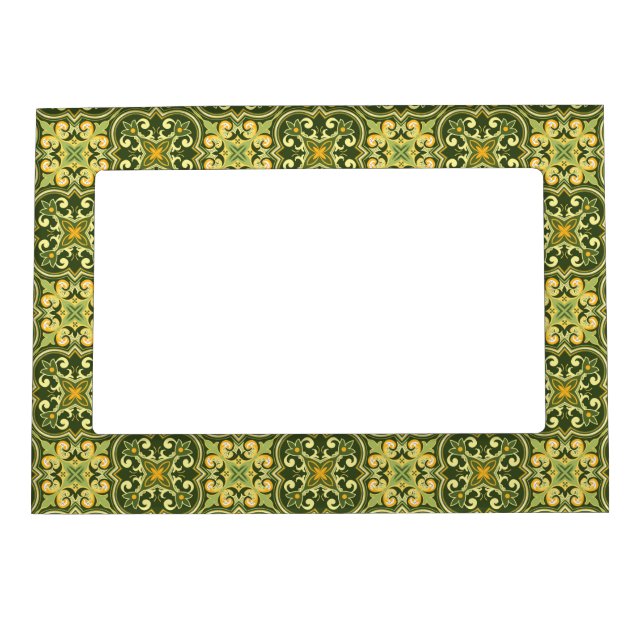 💚💛 Beautiful diagonal olive and yellow Azulejos  Magnetic Frame (Front)
