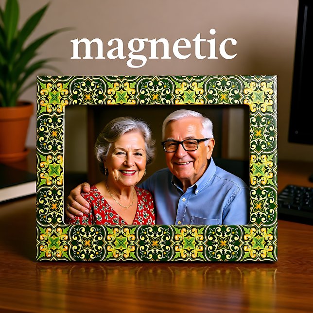 💚💛 Beautiful diagonal olive and yellow Azulejos  Magnetic Frame (Beautiful diagonal olive and yellow Azulejos Magnetic Frame)