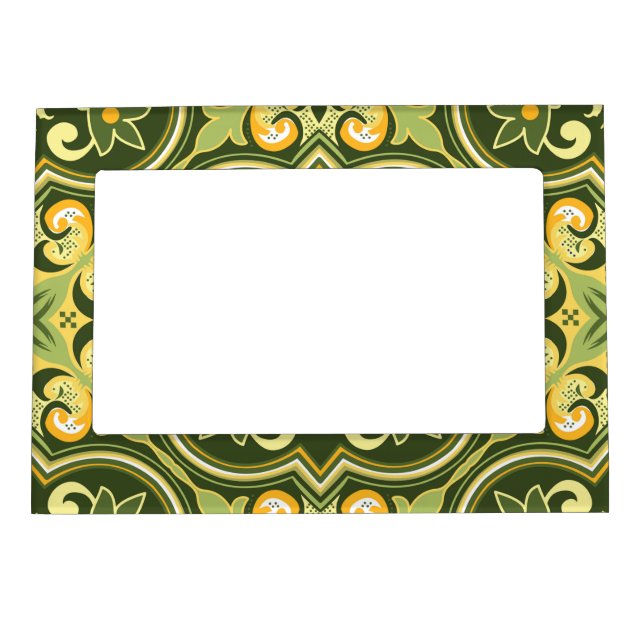 💚💛 Beautiful diagonal olive and yellow Azulejos  Magnetic Frame (Front)