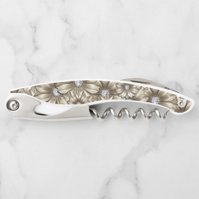 Beautiful Diamond Flowers Waiter's Corkscrew (Front)