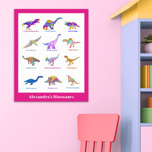 Beautiful Dinosaur watercolor with names pink Poster