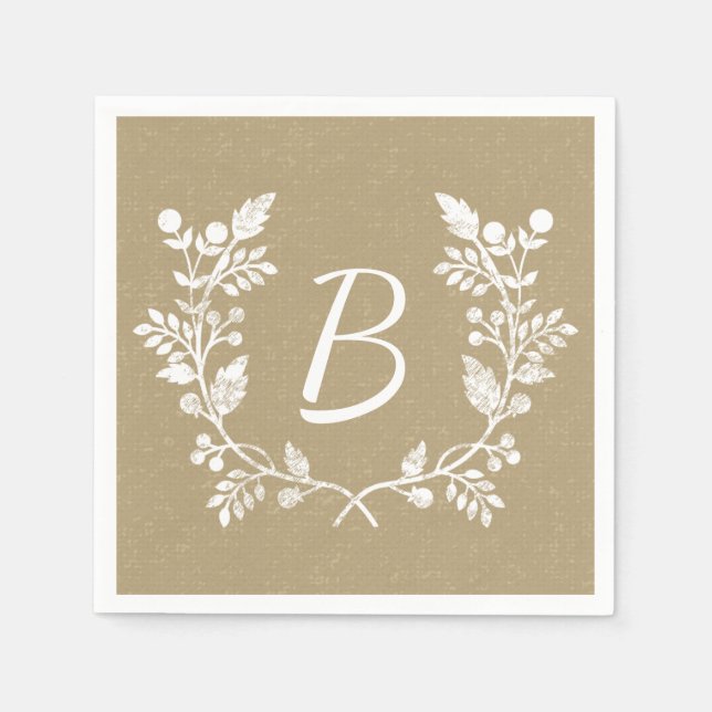 Beautiful Distressed Floral Wreath Custom Monogram Paper Napkins (Front)