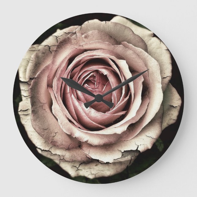Beautiful Distressed Look Pale Pink Rose Clock (Front)