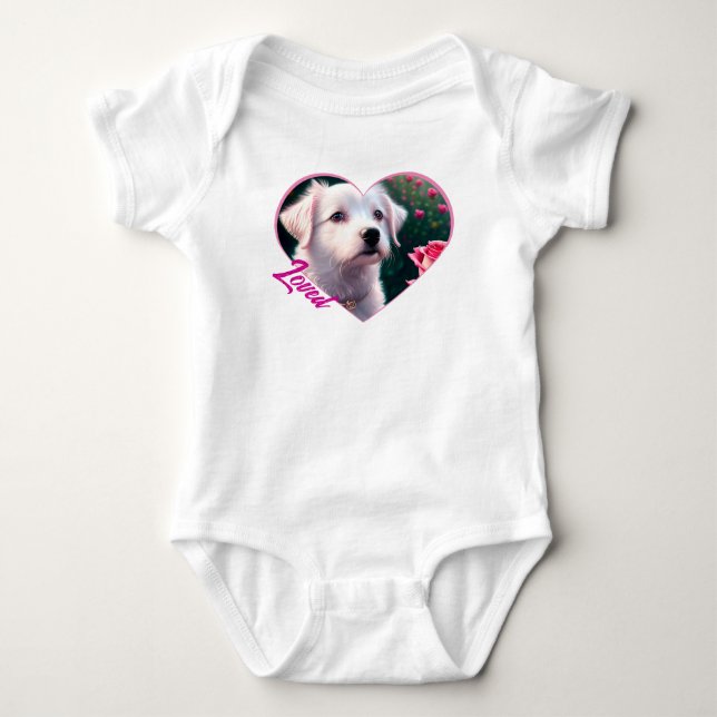 Beautiful Dog And Rose Collection Baby Bodysuit (Front)