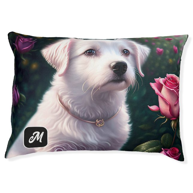 Beautiful Dog And Rose Collection Pet Bed (Front)