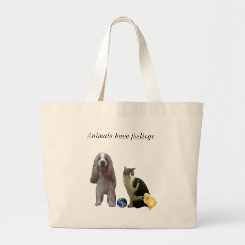 Beautiful Dog Tabby Cat and Chick Large Tote Bag